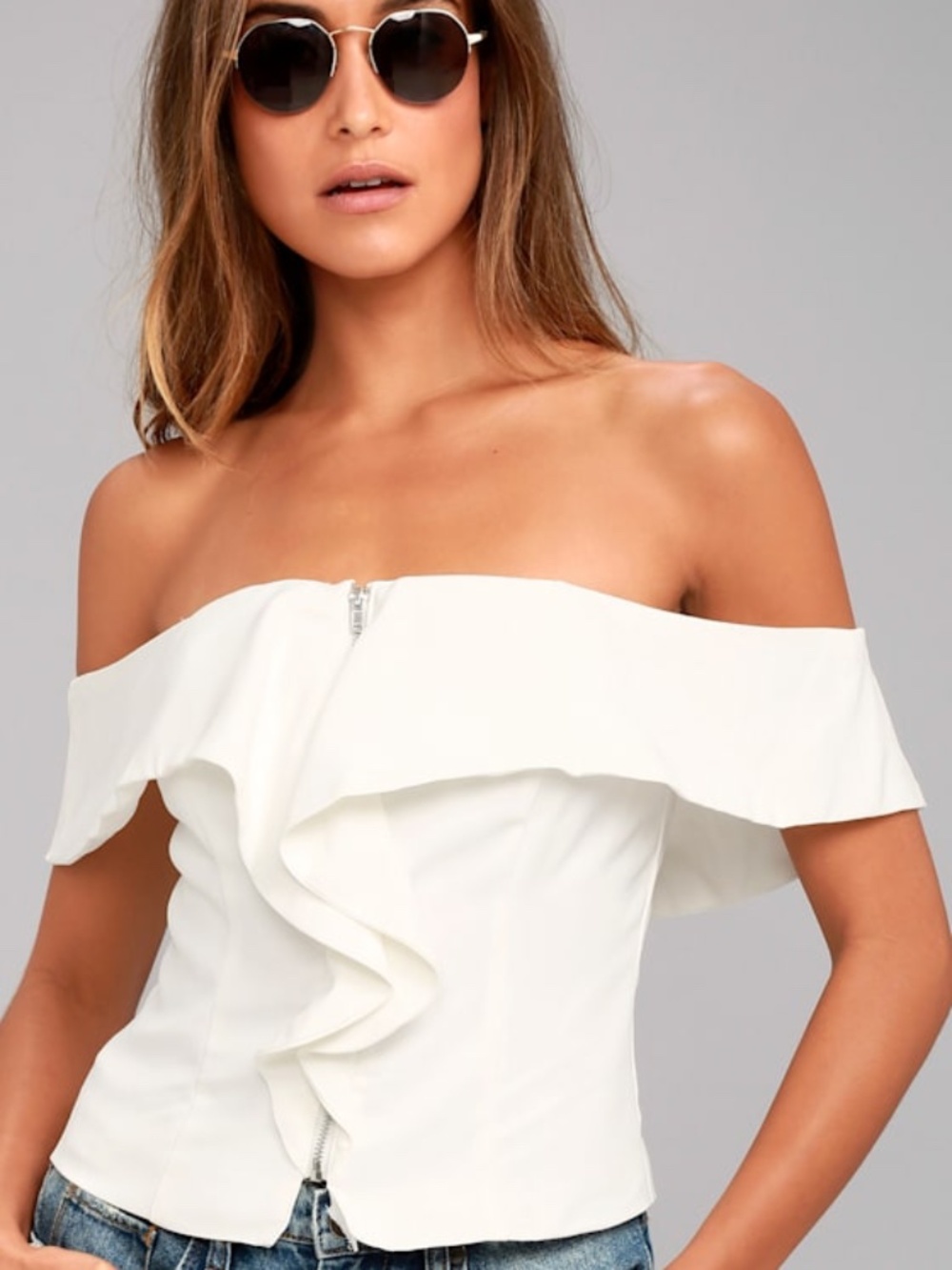 Lulus Vip Section White Off-the-shoulder Crop Top - Size Medium